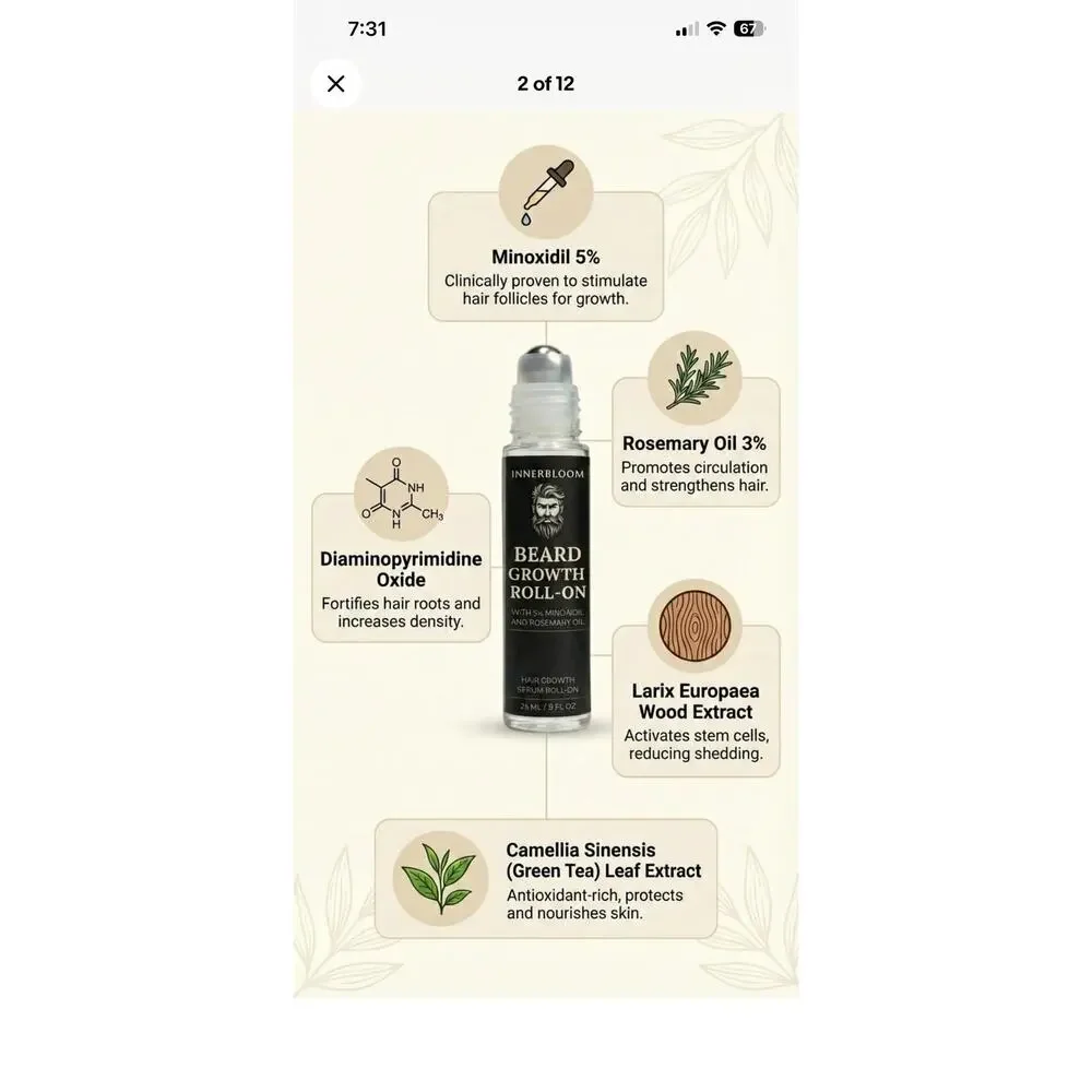 BEARD Care Growth Roll-on hair serum Portable Natural Oils Face Innerbloom Men